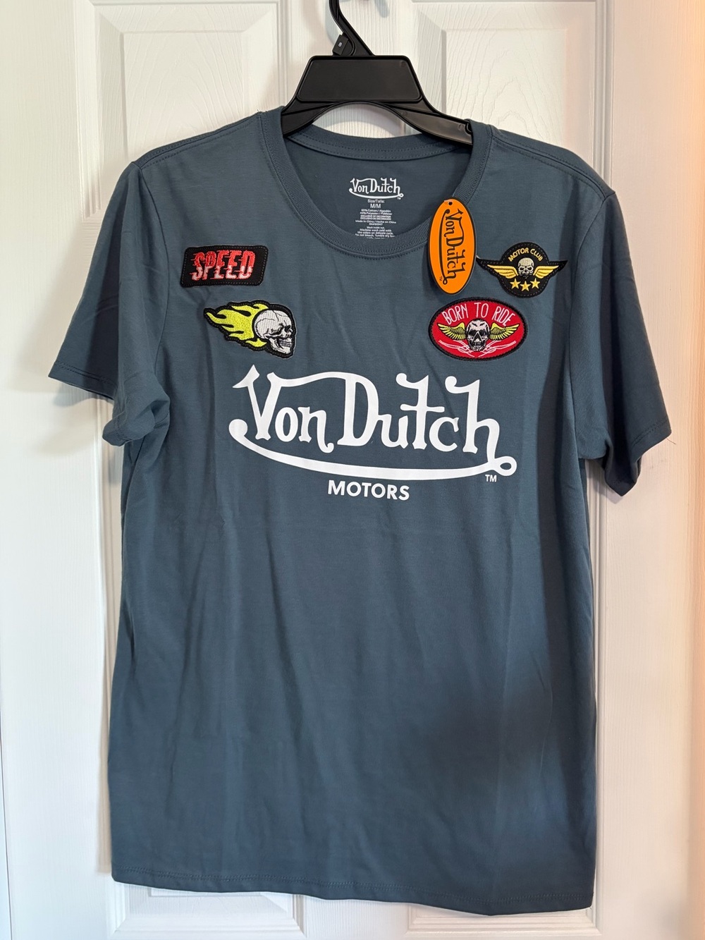 BNWT MEN'S Y2K CLASSIC GRAY VON DUTCH T-SHIRT WITH PATCHES US SIZE MEDIUM (M)